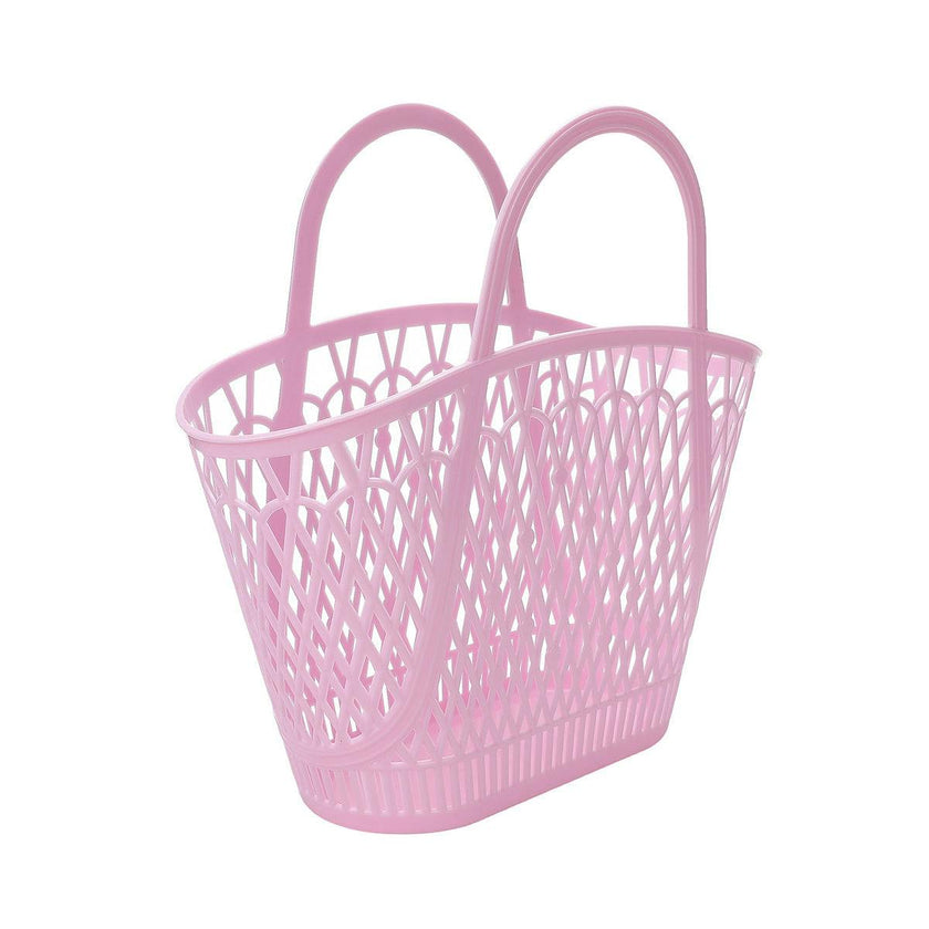 Packed Party Petal Party Pink Silicone Woven Basket with 6 Floral Twisty Charms - Lightweight Open Weave Carryall, 16x10.4 Inch with 15 Inch Handle