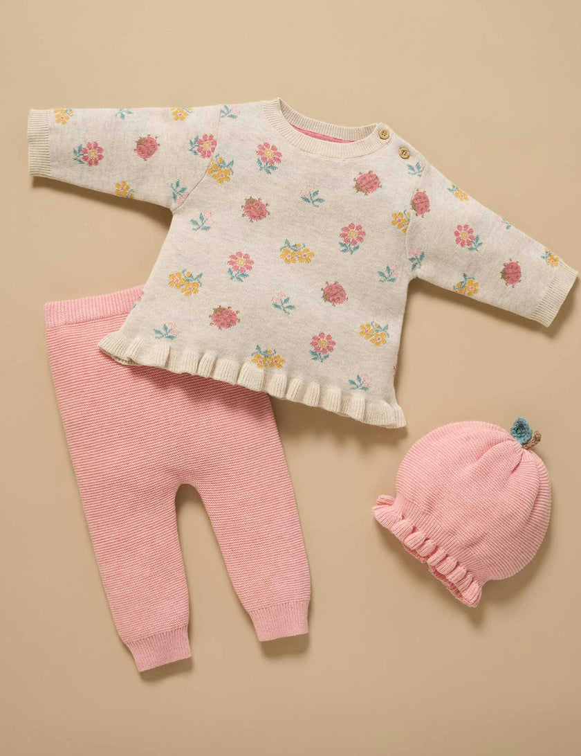 Flower Knitted Hat Blush Melange
