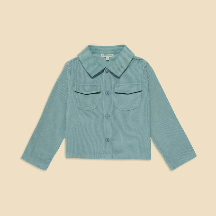 Corduroy Cropped Shacket in Teal Tambourine