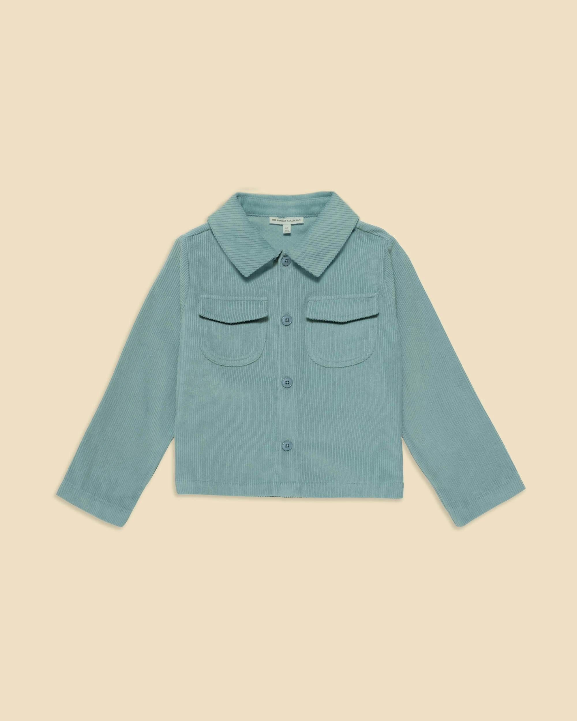 Corduroy Cropped Shacket in Teal Tambourine