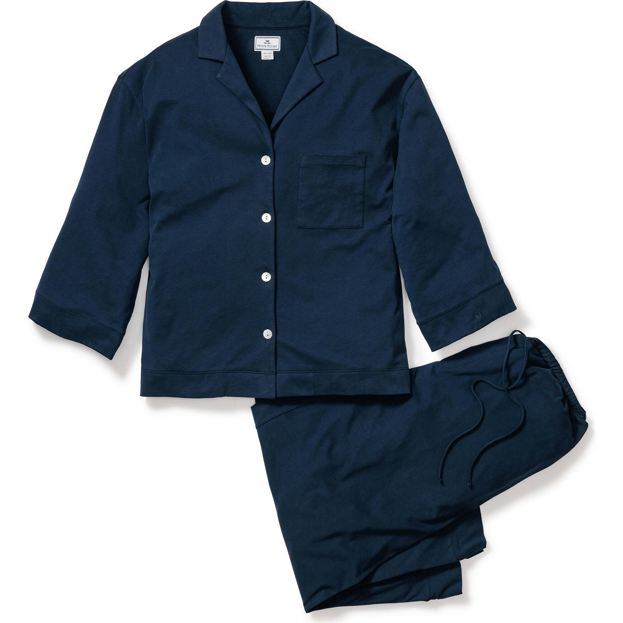 The Olivia Wide Leg Pima Pajama Set in Navy