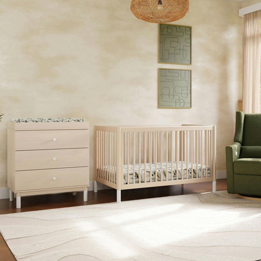 Gelato 3-Drawer Compact Changer Dresser with Removable Changing Tray (34") in Washed Natural / White