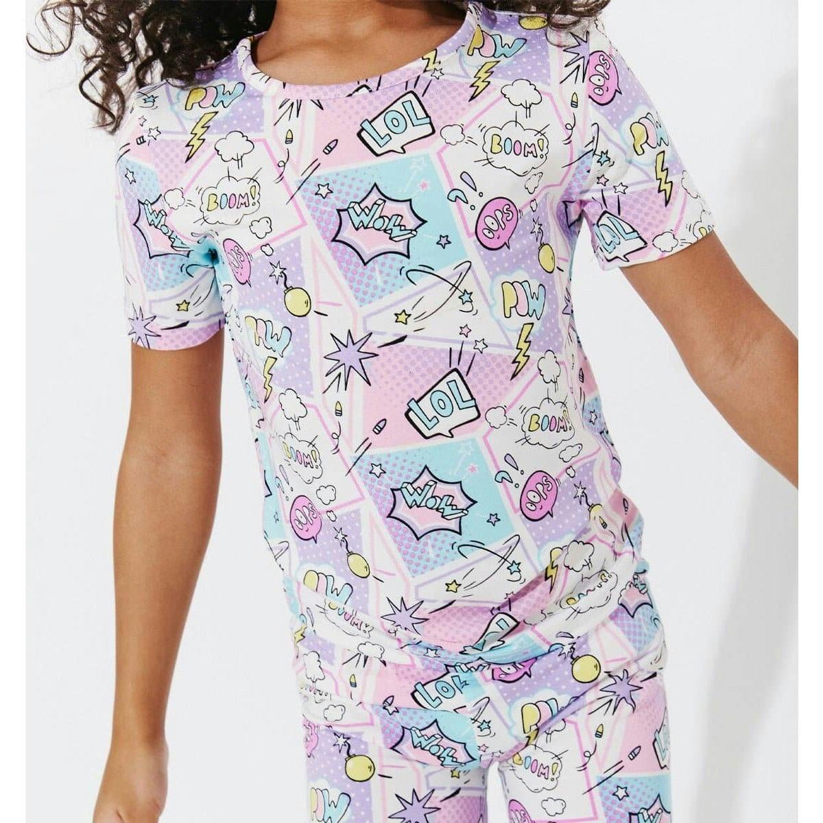 Comic Purple Bamboo Kids Pajama Short Set
