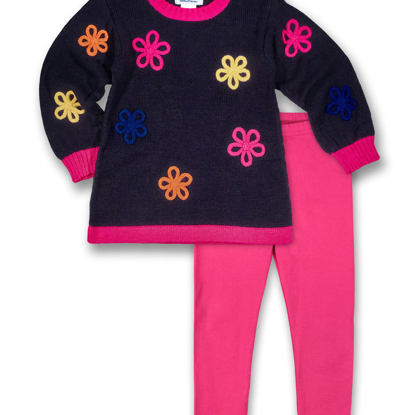 Sweater Tunic With Flowers And Leggings