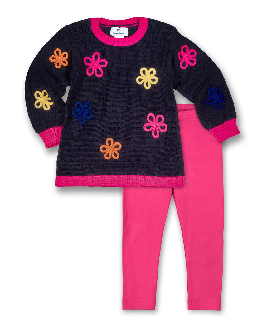 Sweater Tunic With Flowers And Leggings