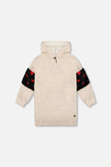 Hooded Glittering French Terry Dress Beige With Heart Bag