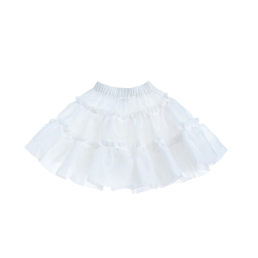 White Frilled Satin Skirt