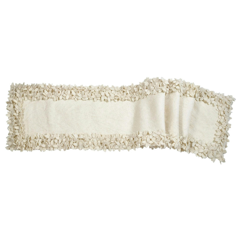 Hand Felted Wool Floral Border Table Runner Cream, 16" x 90"