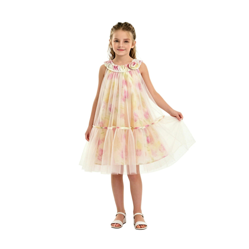 Yellow Rosamira Floral Tulle Dress