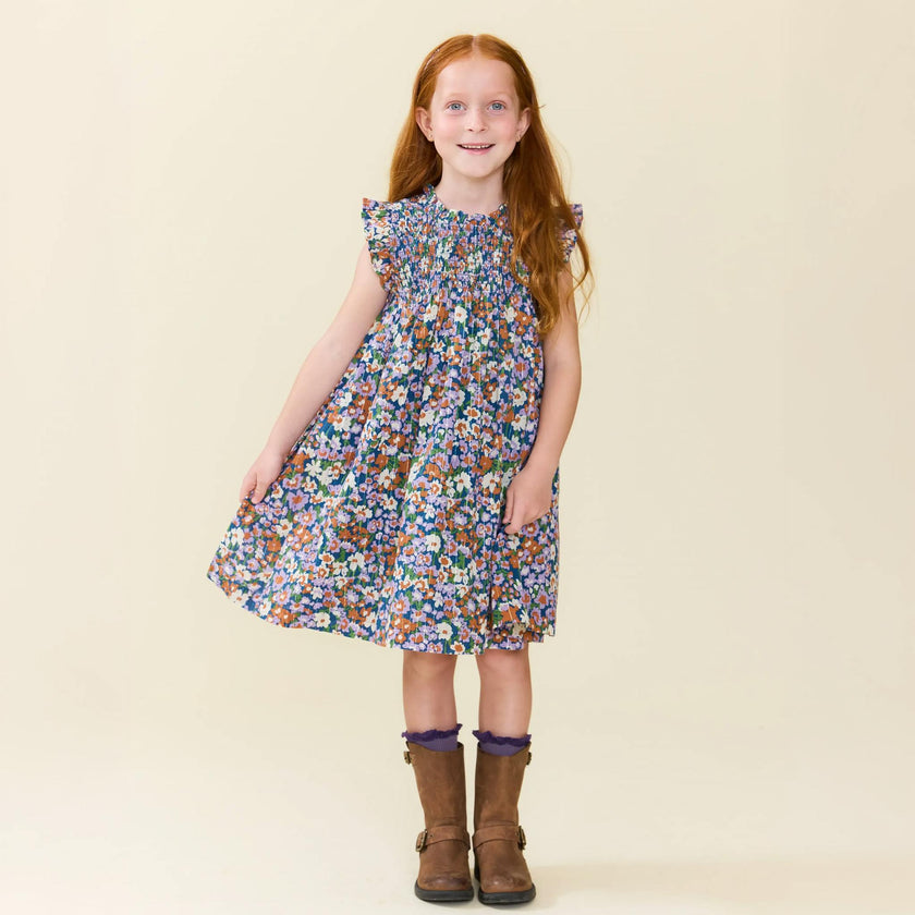 Girls Stevie Dress - True Blue Sketched Floral