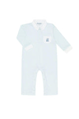 Blue Herringbone Embroidered Playsuit
