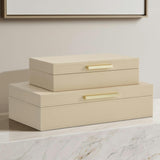 Decorative Storage Boxes with Lids - Set of 2 PU Leather Organizer Bins for Bookshelf Decor - Store Photos, Documents and Memory Box Keepsakes in Style