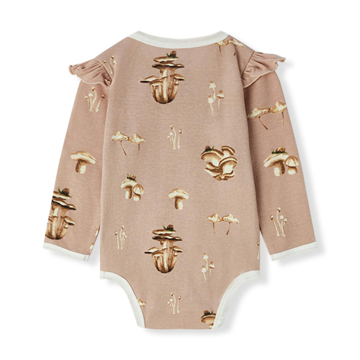Mushroom Organic Cotton Ruffle Long Sleeve One Piece