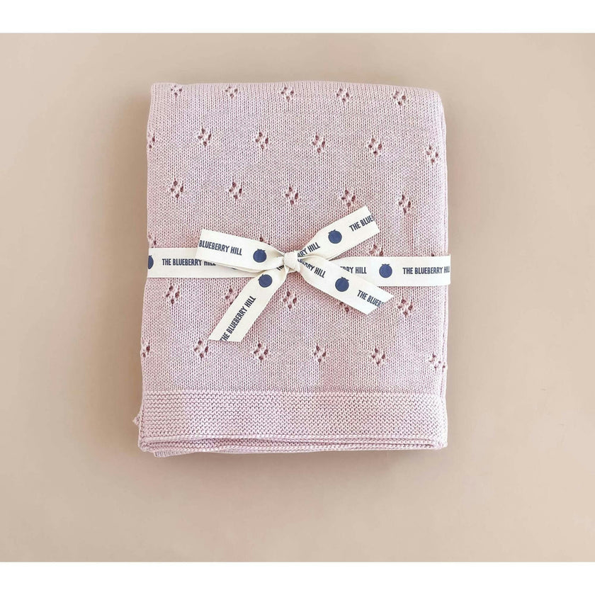 Blush Pique Blanket Pink Flower Rattle Gift Set