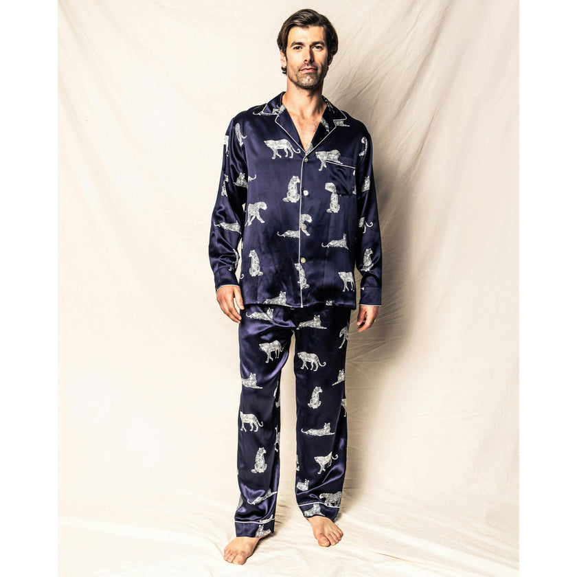 Men's Silk Pajama Set in Panthère de Nuit