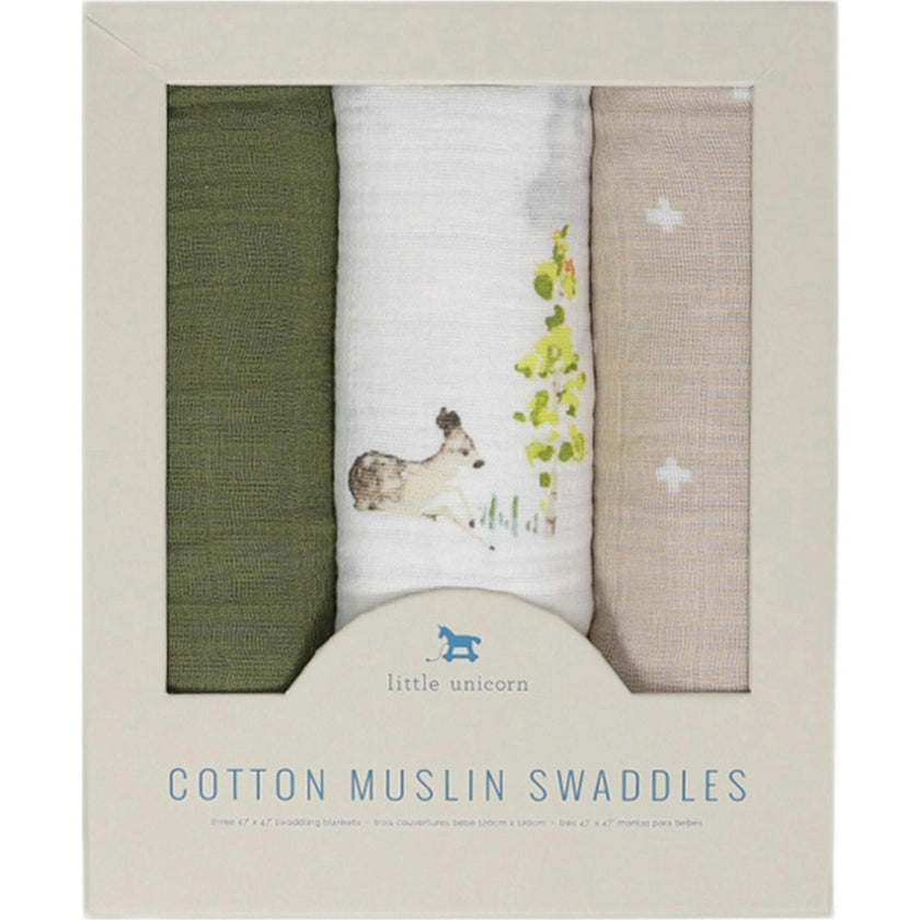 Cotton Muslin Swaddle Blanket 3 Pack - Oh Deer 2