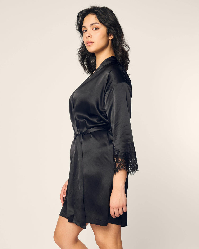 Women's Silk Lace Robe in Black