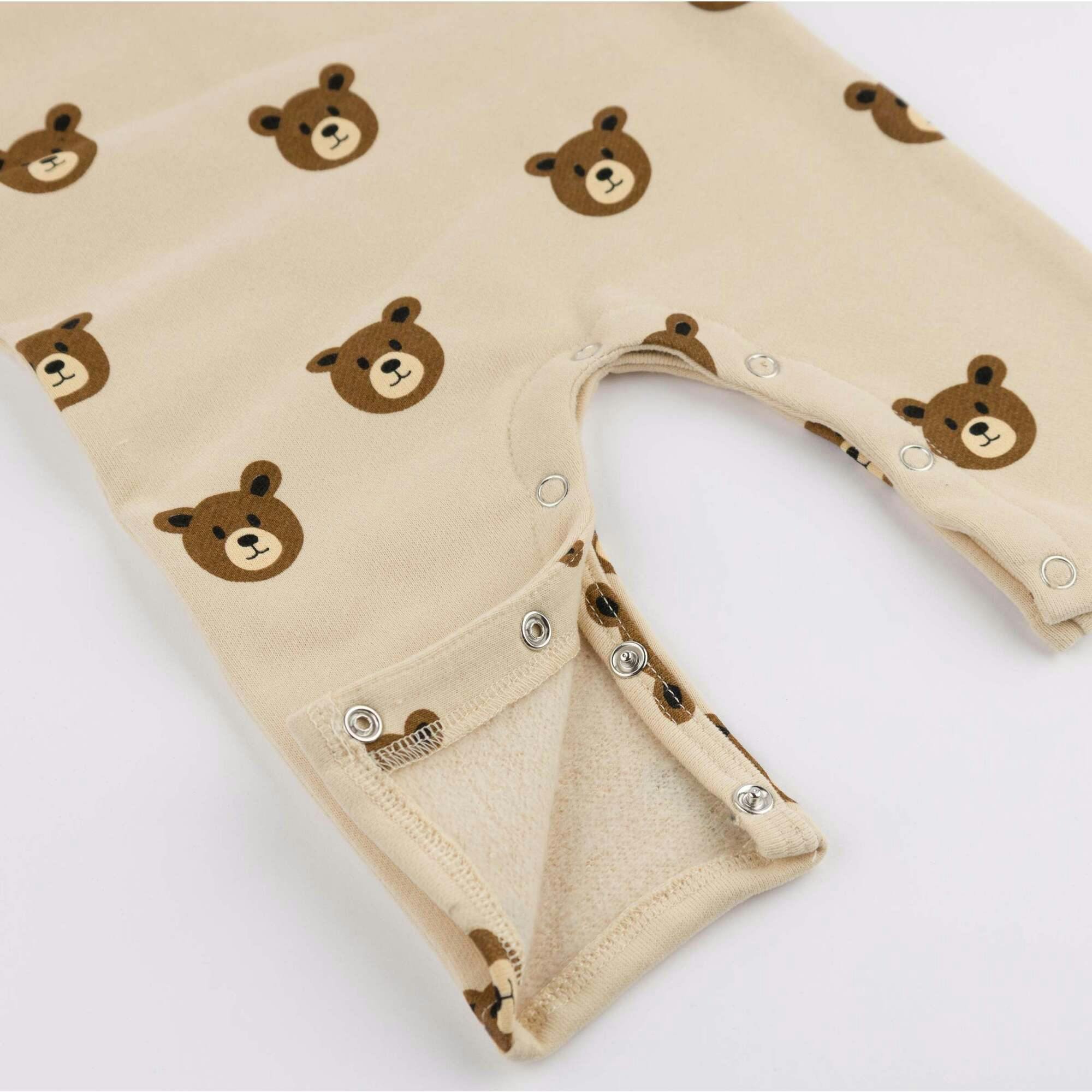Teddy Face One Button Romper French Terry