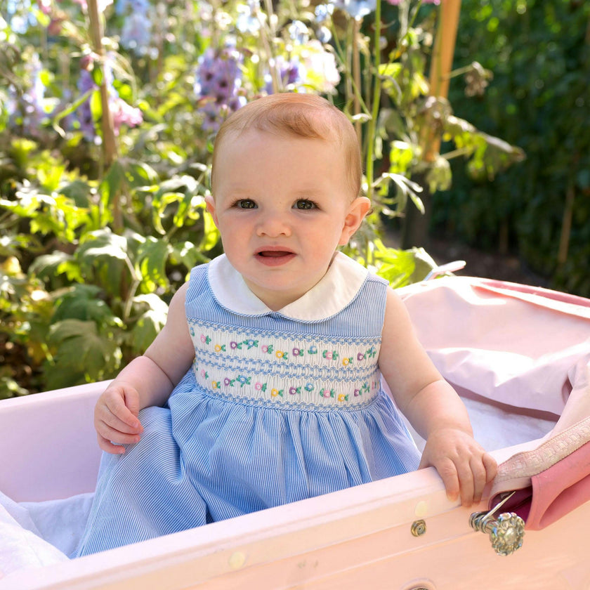 Blue Stripe Smocked Dress and Bloomers
