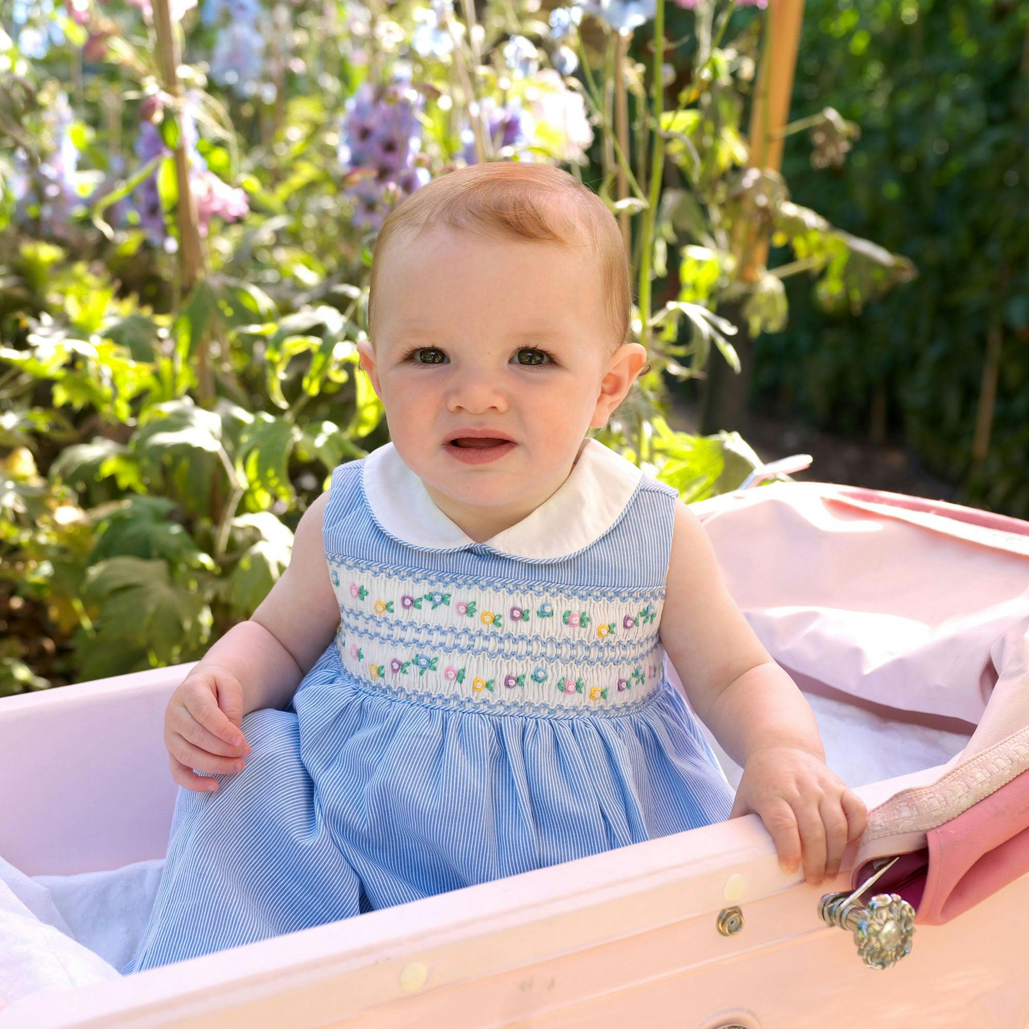 Blue Stripe Smocked Dress and Bloomers