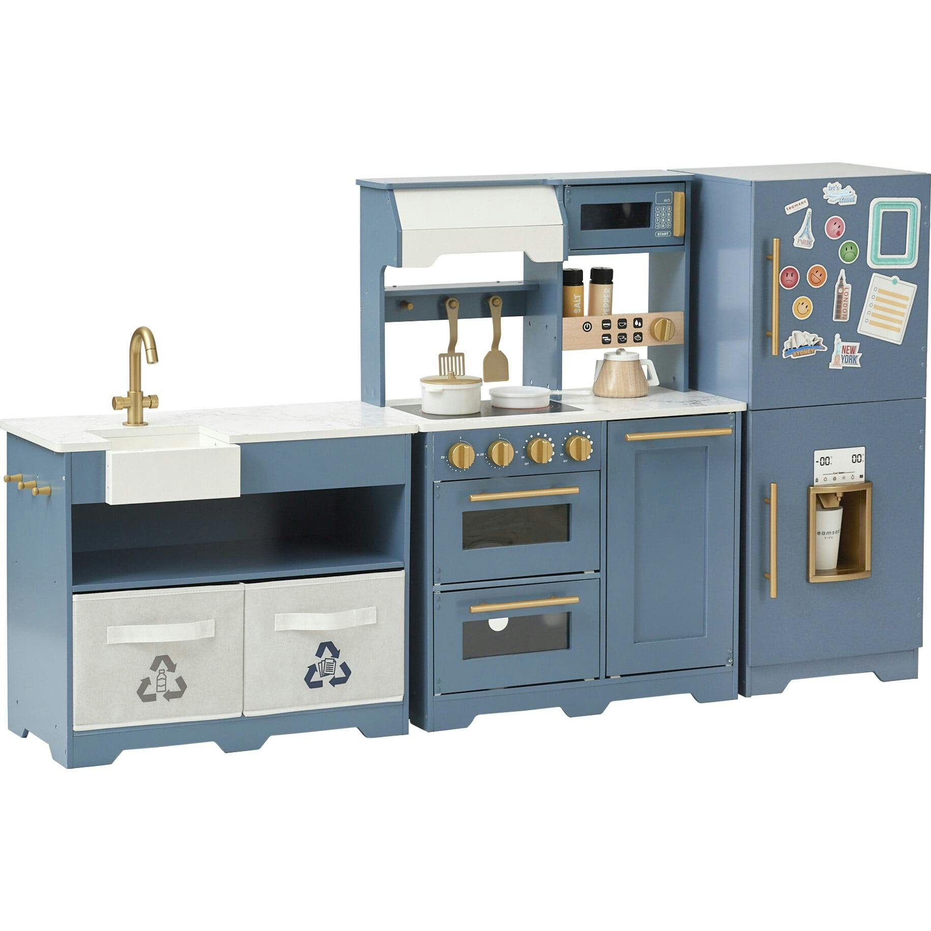 Little Chef Atlanta Large Modular Play Kitchen - Stone Blue/Gold