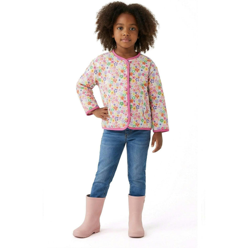Girls Cream Bomber | Floral Print