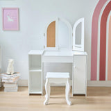 Teamson Kids Deluxe Glow Wooden Vanity Desk with LED Lights & Cork Panels
