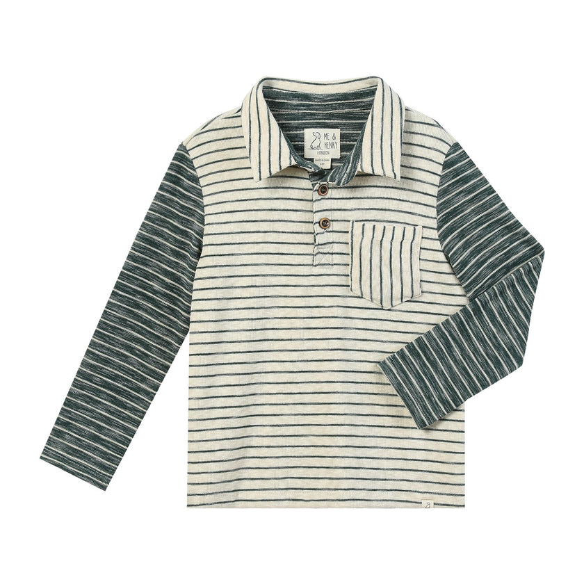 TROY Cream/Green Stripe Polo