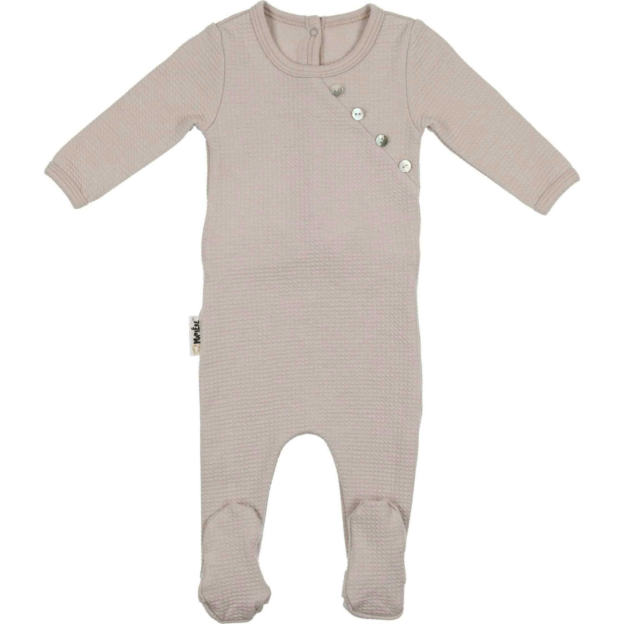 Boys Quilted Waffle Round Neck Long Sleeve Cross Buttoned Footie