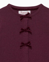 Baby Velvet Bow Cardigan in Claret