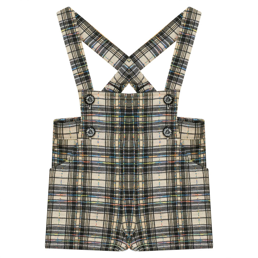 Plaid Strap-Closure Short Overall
