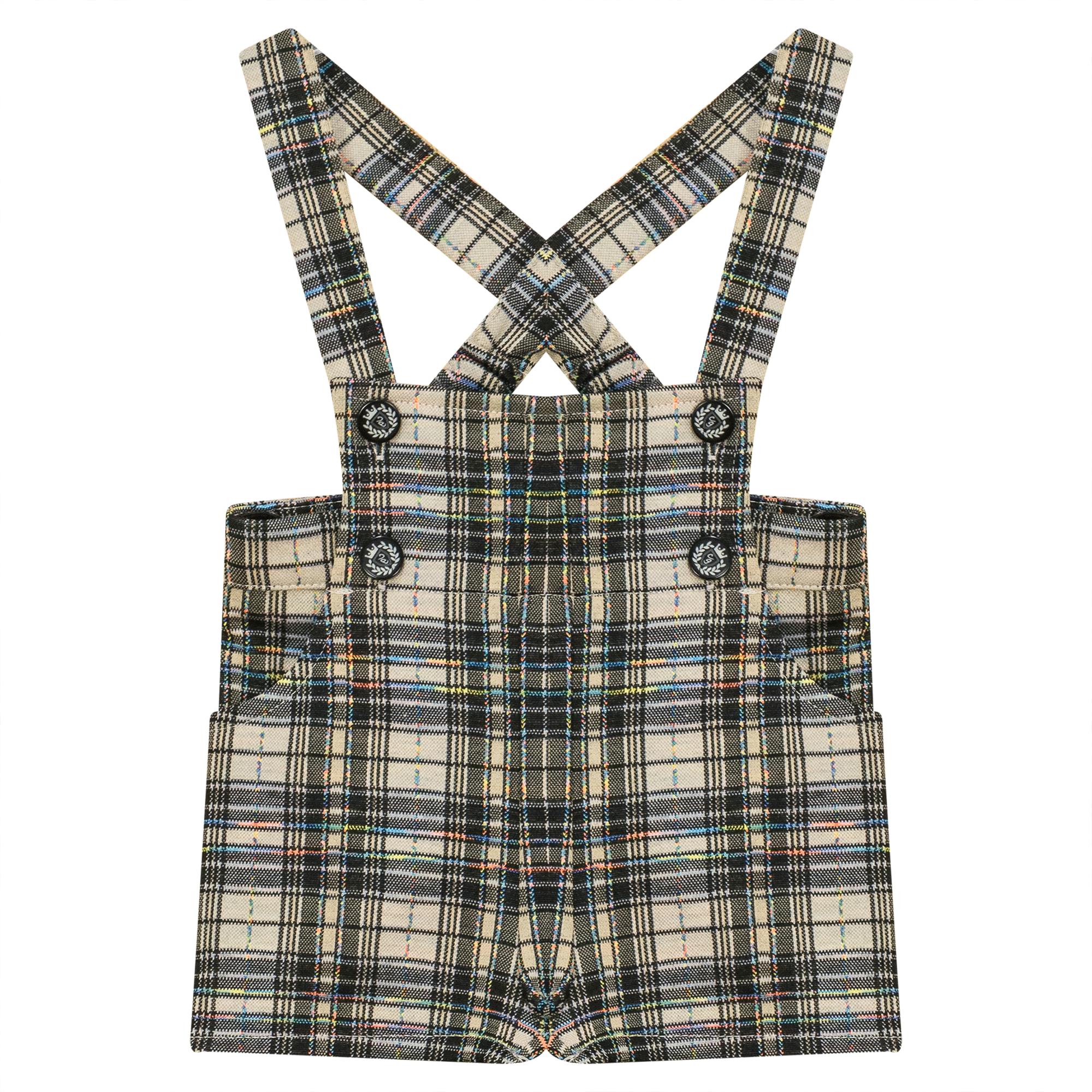 Plaid Strap-Closure Short Overall