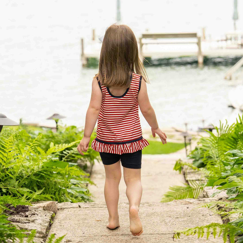 Stripe Knit Short Set With Emb Hearts