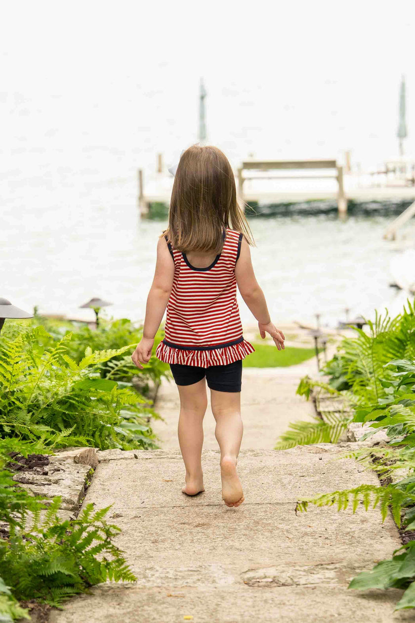 Stripe Knit Short Set With Emb Hearts