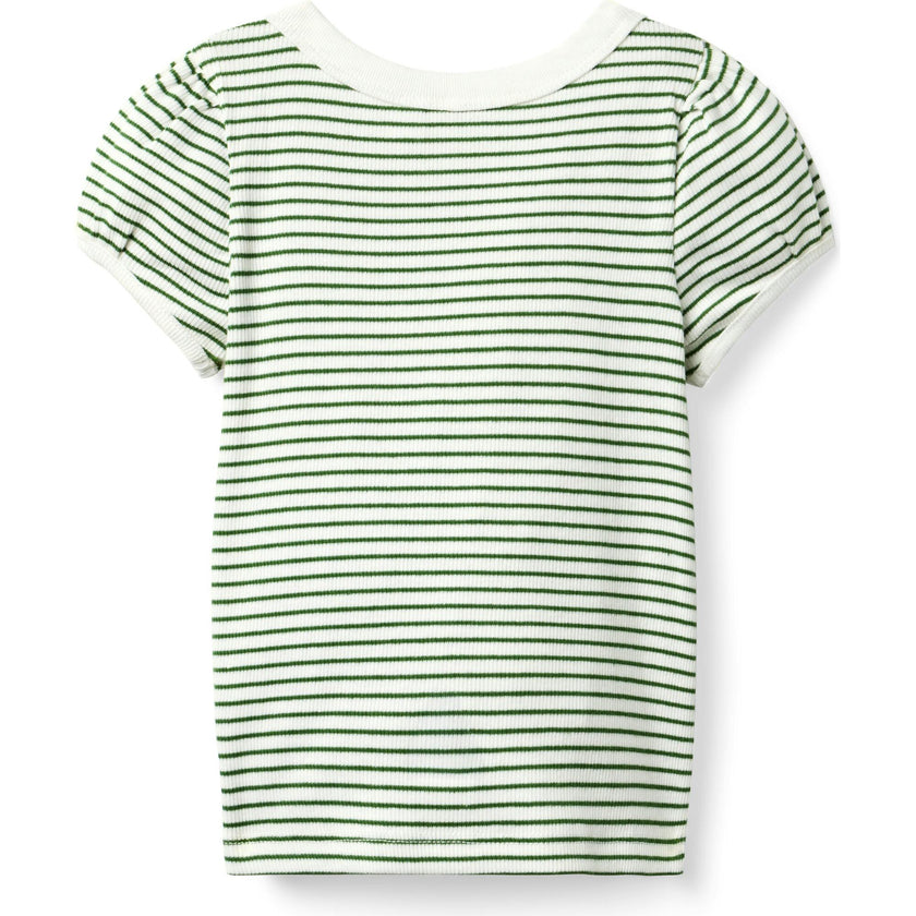 Striped Ribbed Puff Sleeve Top, Green