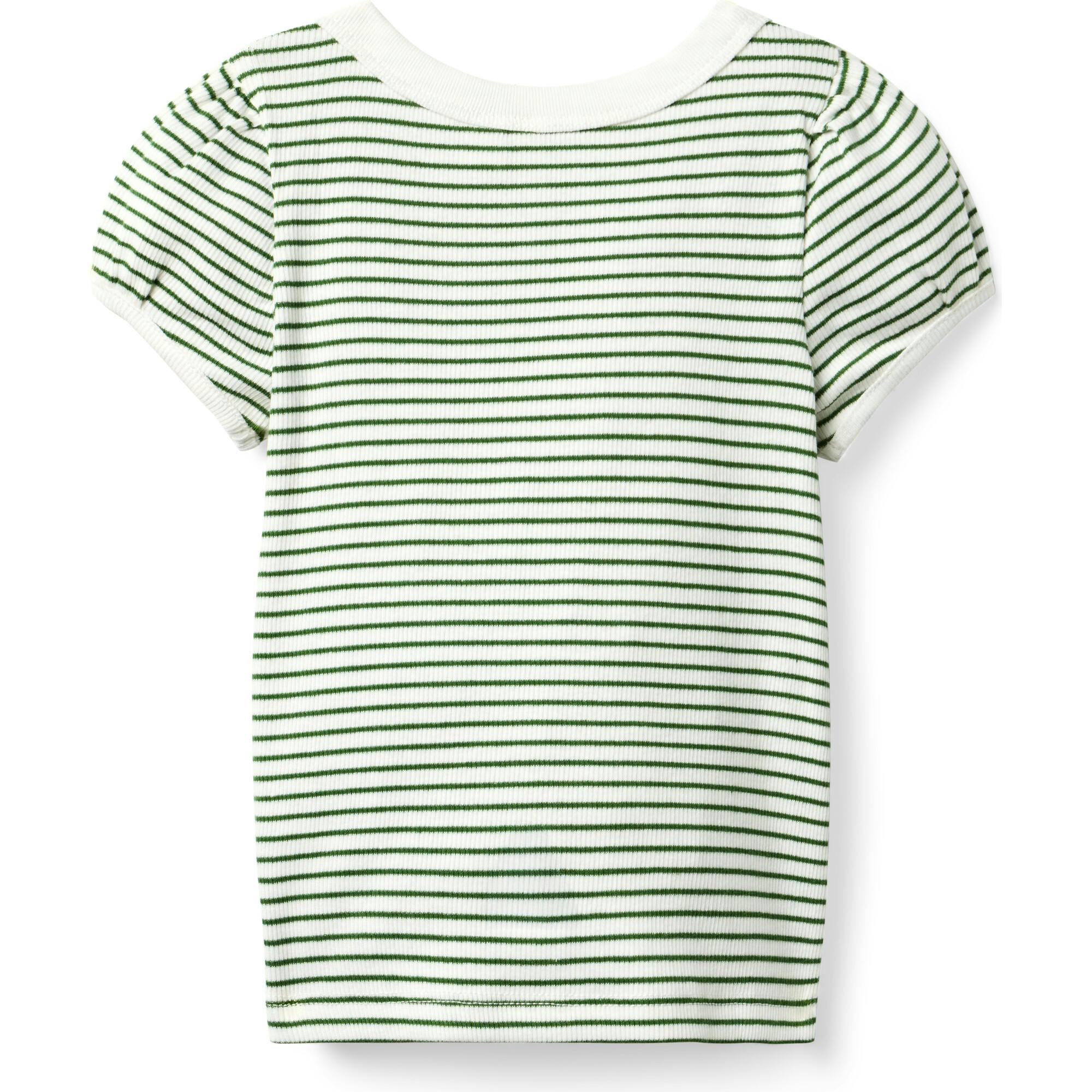 Striped Ribbed Puff Sleeve Top, Green