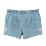 Girls Bow Hem Knit Denim Short | Blue Bow