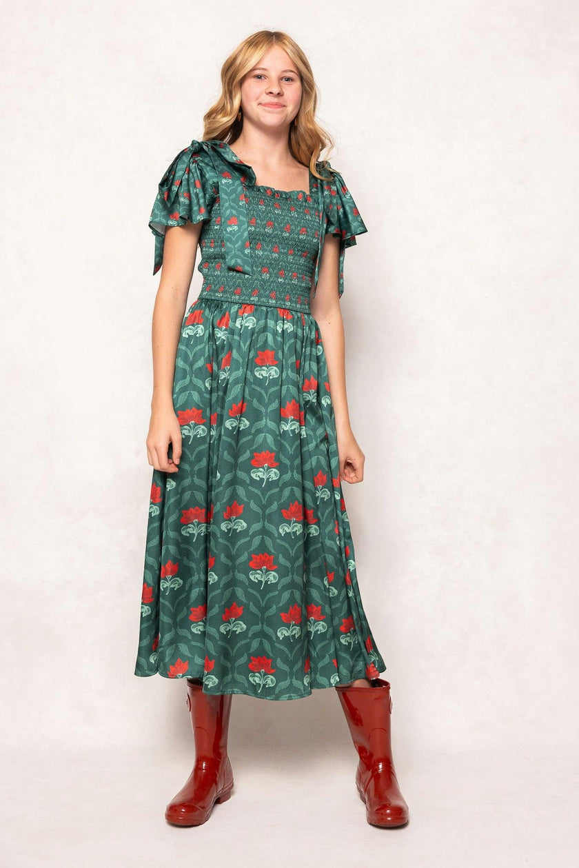 Mini Rayna Dress in Green Floral Block