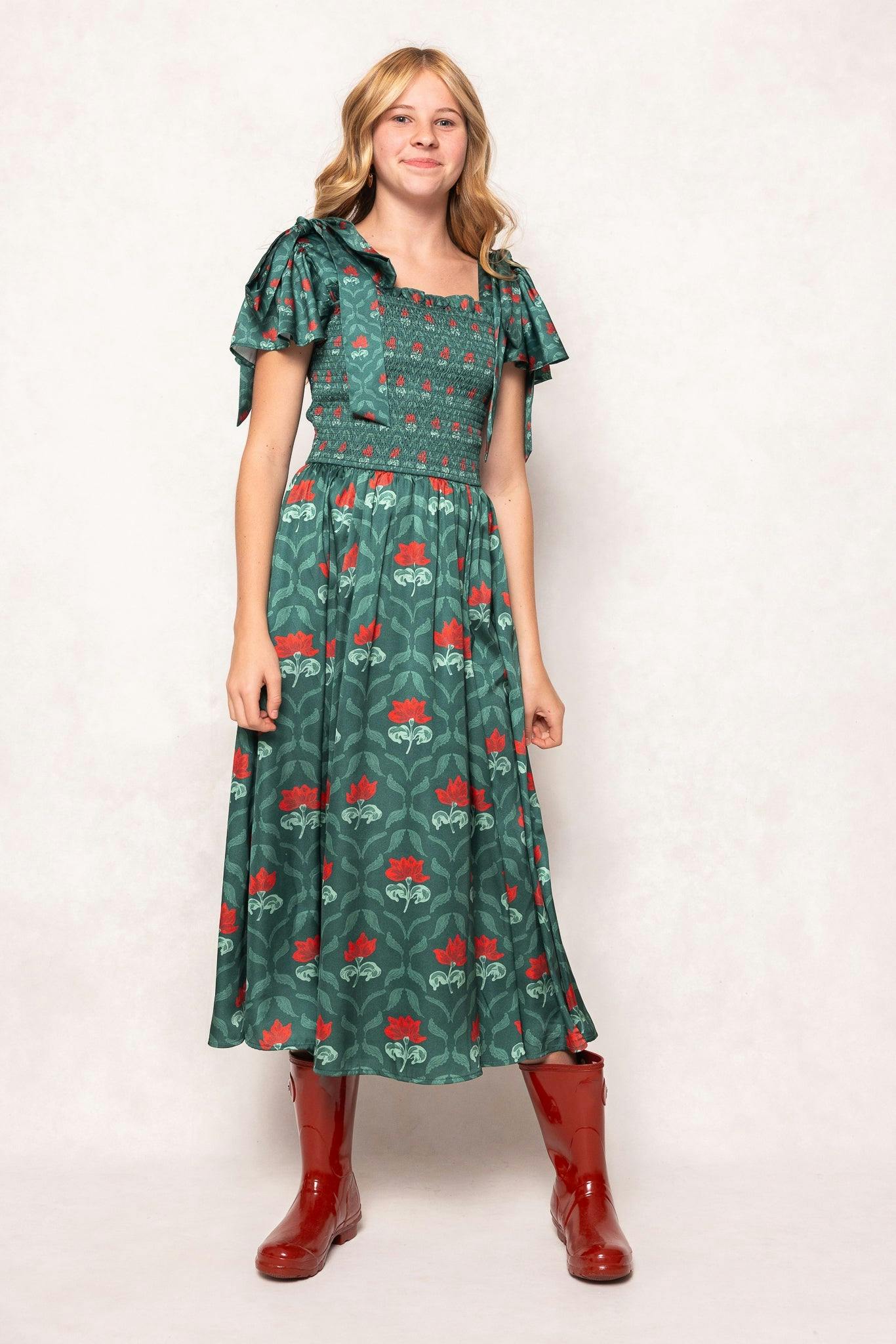 Mini Rayna Dress in Green Floral Block