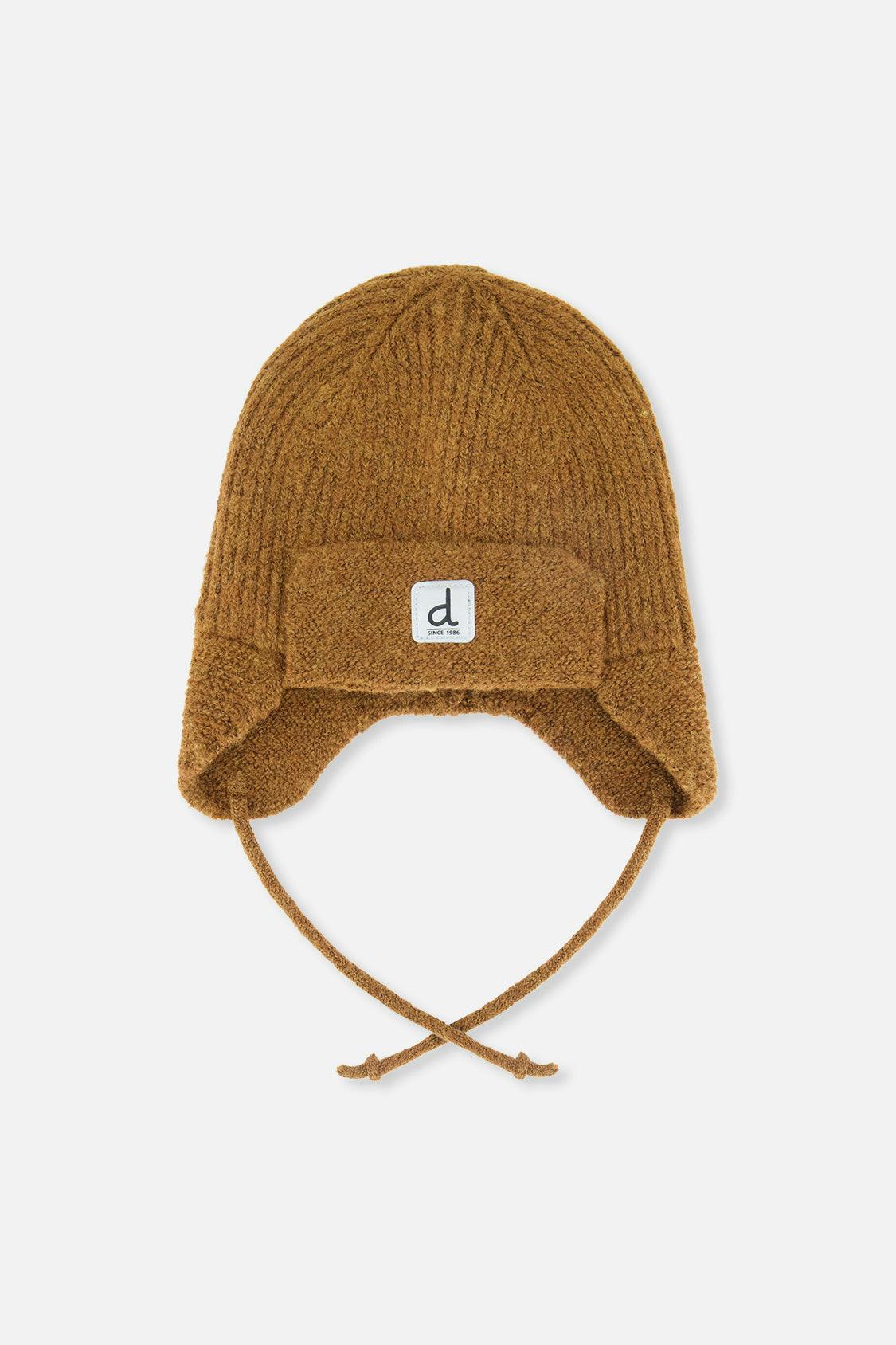 Baby Winter Knit Hat With Ear Flaps And Strings Brown Sugar