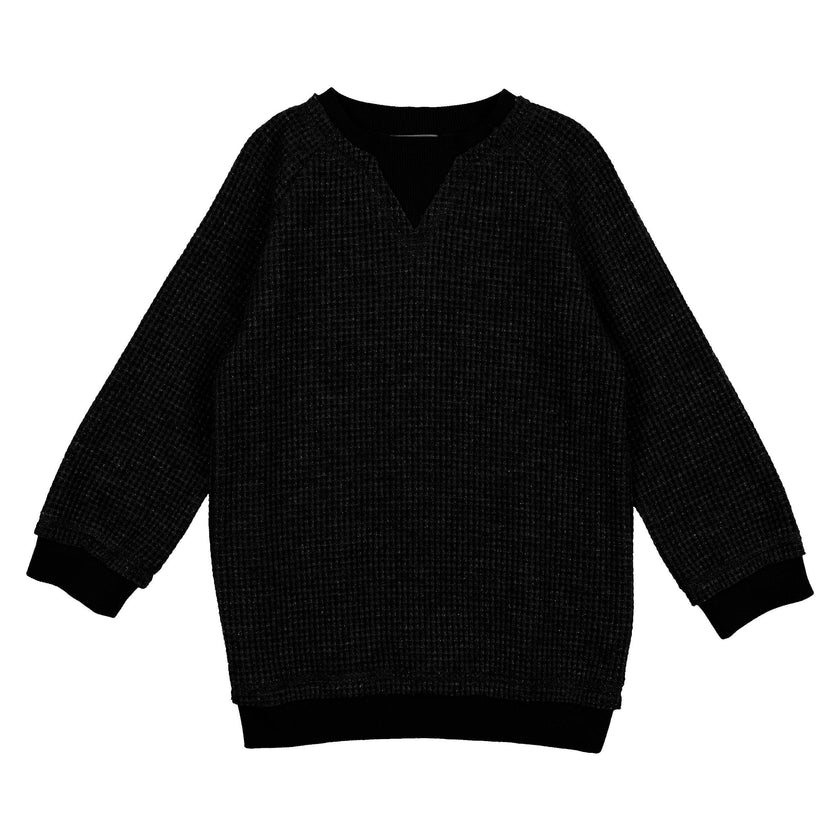Waffle Knit Sparkle Crew Neck Relaxed Fit Sweater