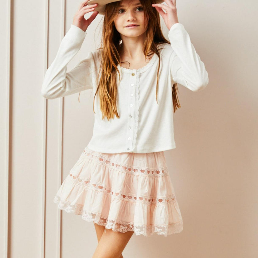 Sofia Pale Pink Heart Bow Lace Mini