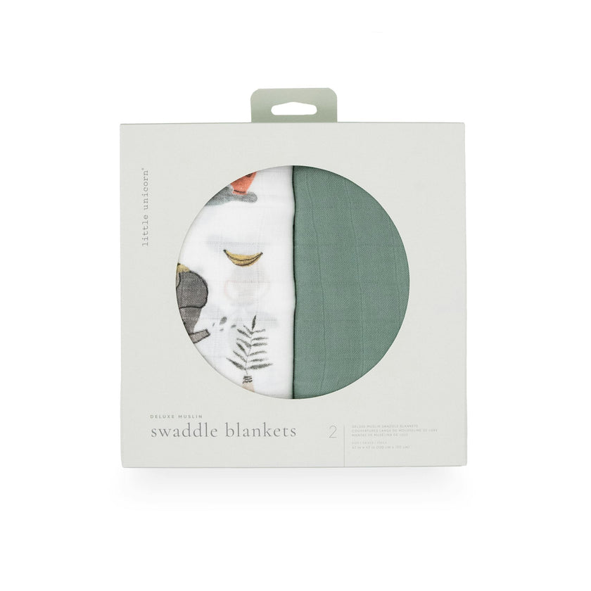 Deluxe Muslin Swaddle Blanket 2 Pack - Safari Social 2