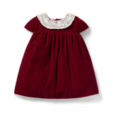 The Velvet Lace Collar Baby Dress, red