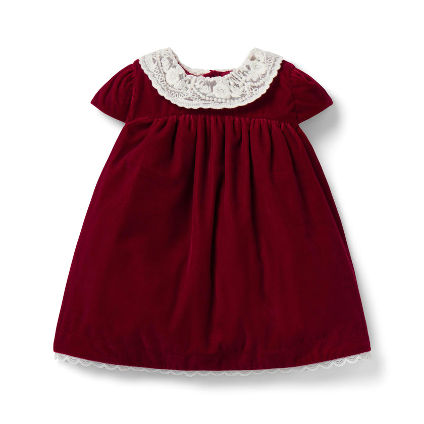 The Velvet Lace Collar Baby Dress, red