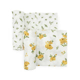 Organic Cotton Muslin Swaddle Blanket 2 Pack - Yellow Roses