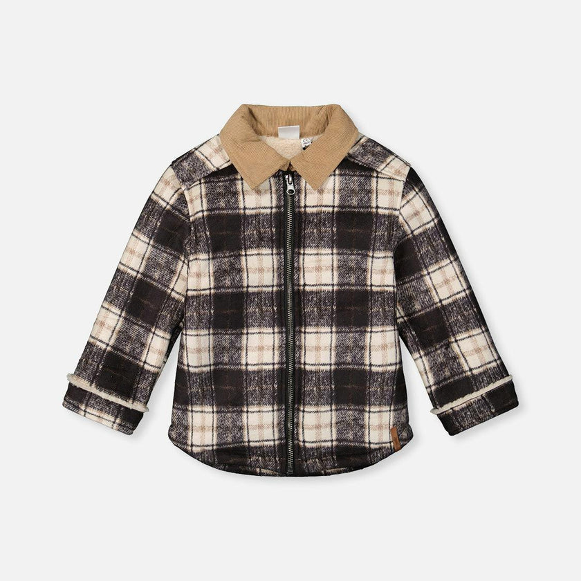 Brushed Plaid Zipped Jacket Blue and Beige Checks