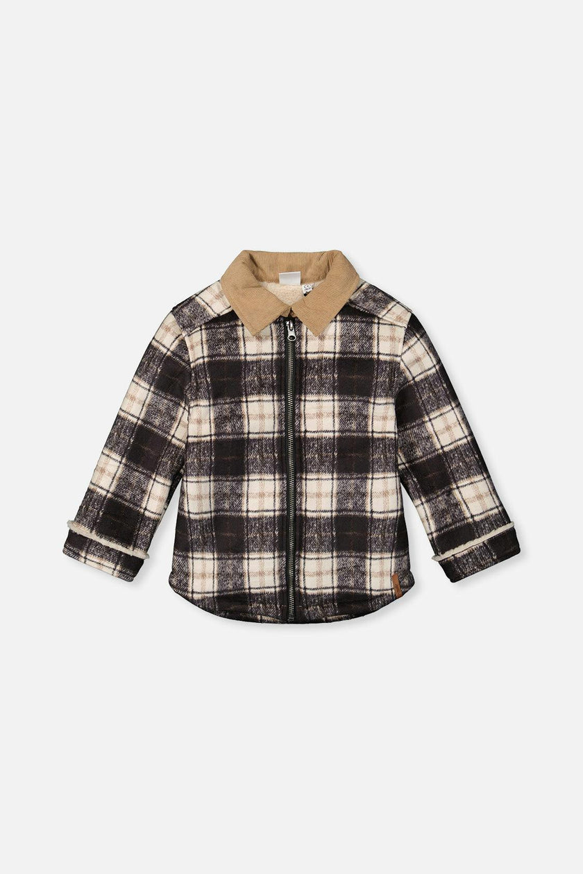 Brushed Plaid Zipped Jacket Blue and Beige Checks