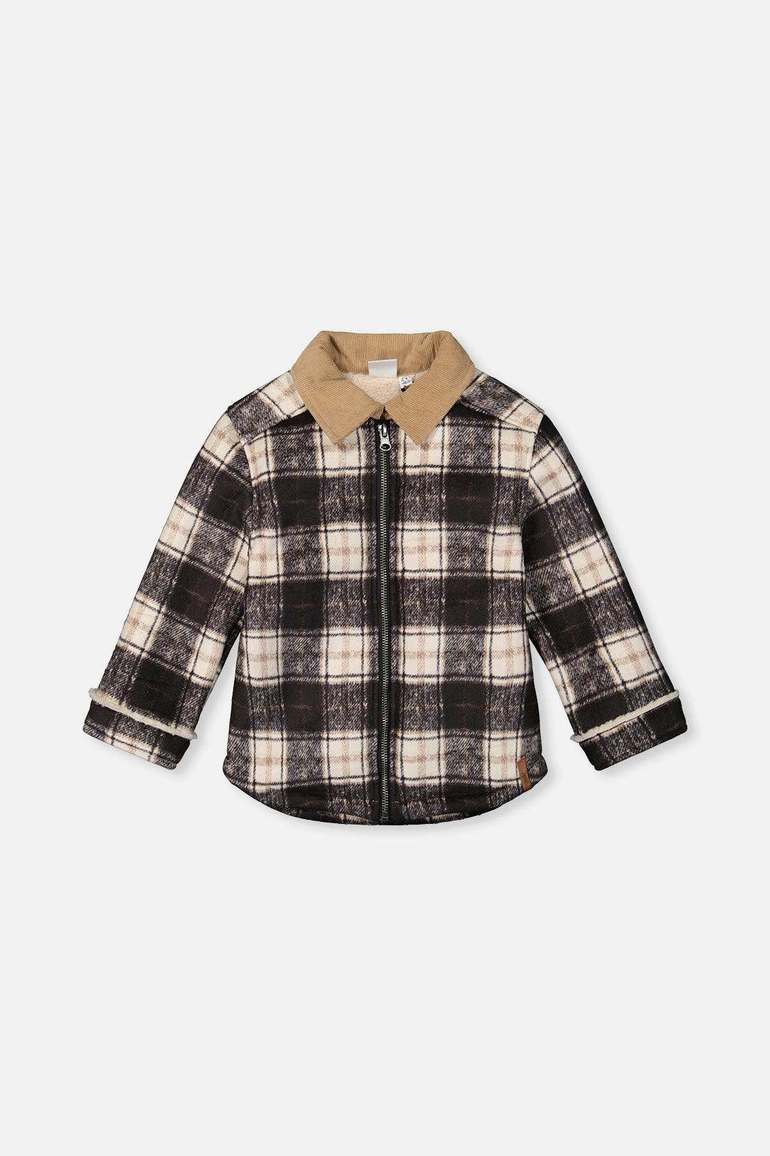 Brushed Plaid Zipped Jacket Blue and Beige Checks
