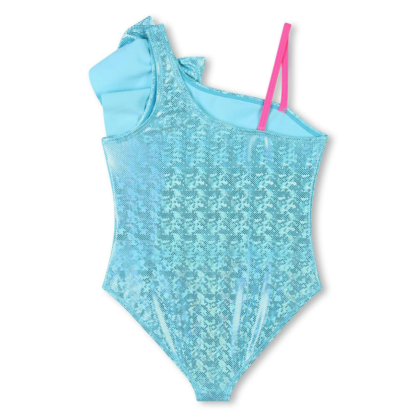 Shimmering Blue Asymmetric Ruffle Swimsuit